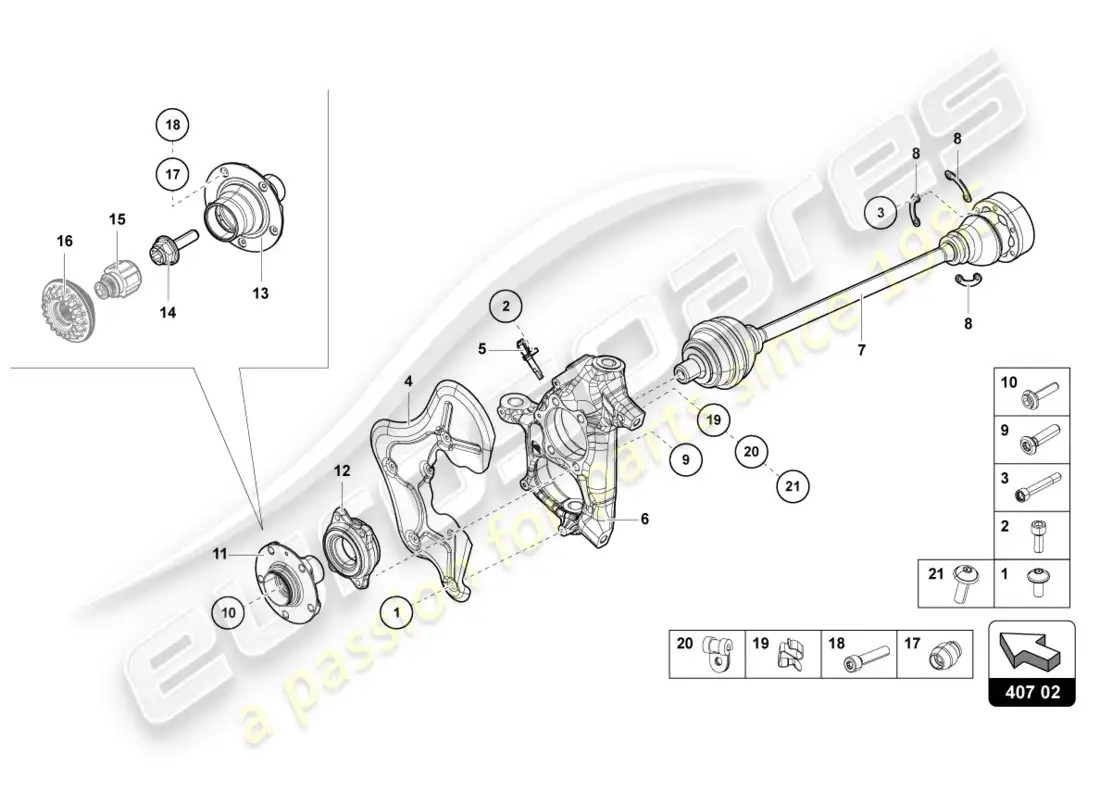 lamborghini centenario coupe (2017) diagrama de pieza delantero del eje de transmisión