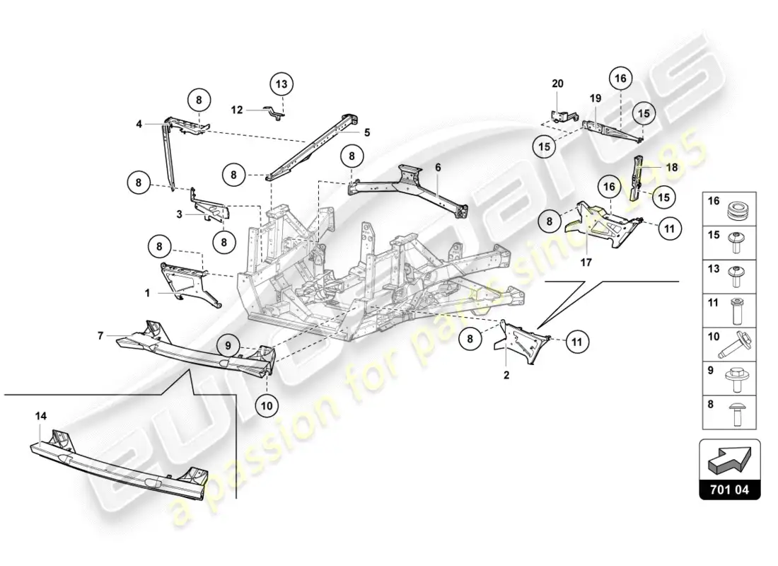 lamborghini lp700-4 coupe (2012) marco de adorno parte trasera diagrama de piezas