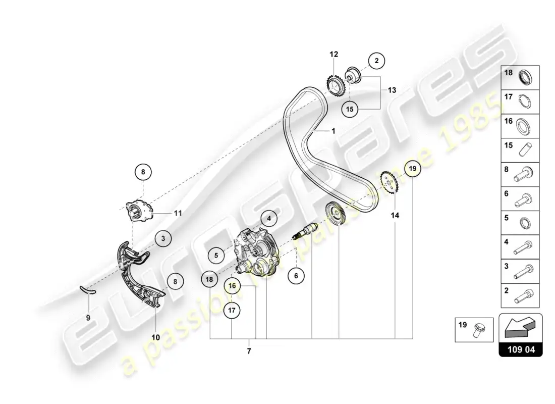 lamborghini lp580-2 coupe (2017) cadena de distribución diagrama de piezas