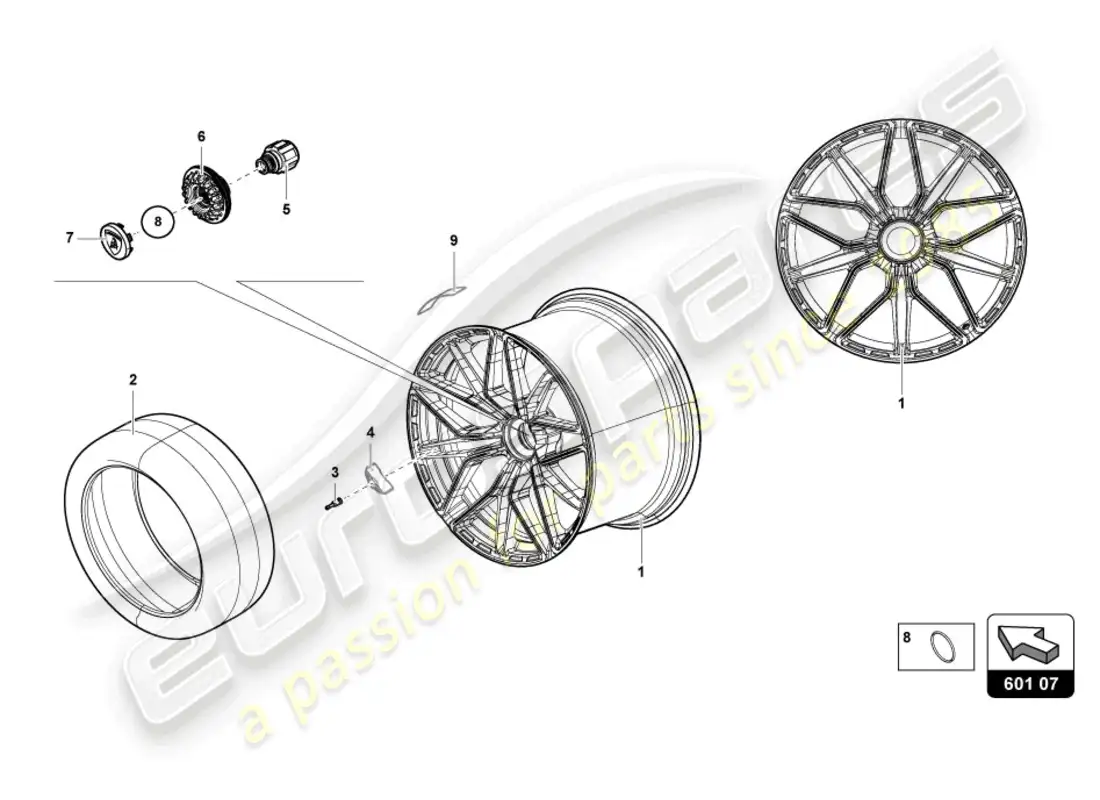 lamborghini sian (2020) ruedas/neumáticos diagrama de piezas