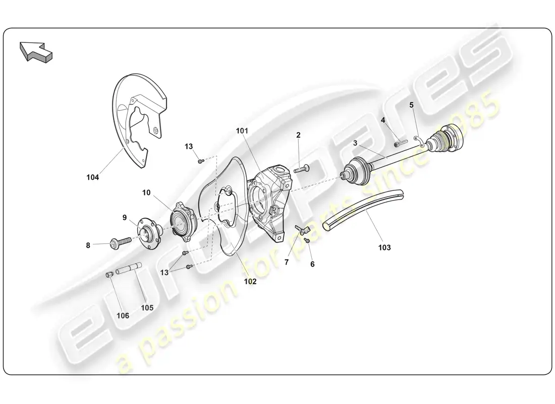 lamborghini super trofeo (2009-2014) eje de transmisión delantero diagrama de piezas