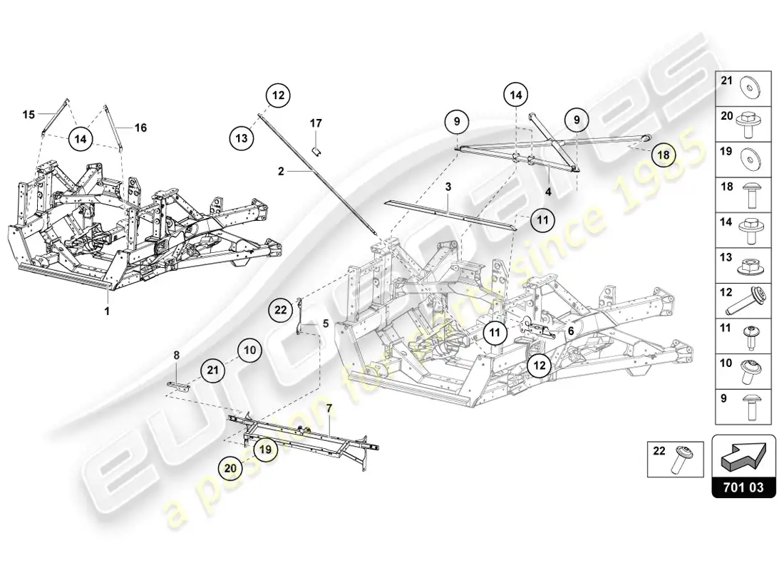lamborghini lp720-4 coupe 50 (2014) parte trasera del marco de acabado diagrama de piezas