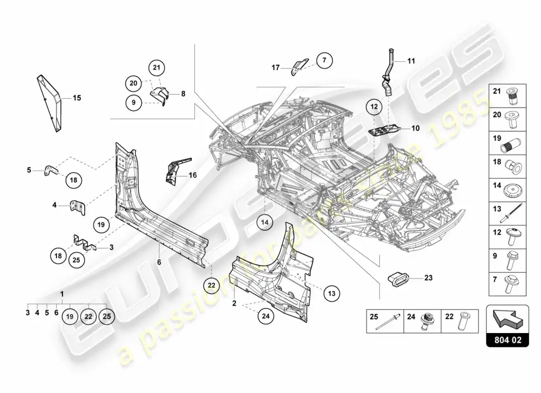 lamborghini lp580-2 spyder (2016) diagrama de piezas de refuerzo