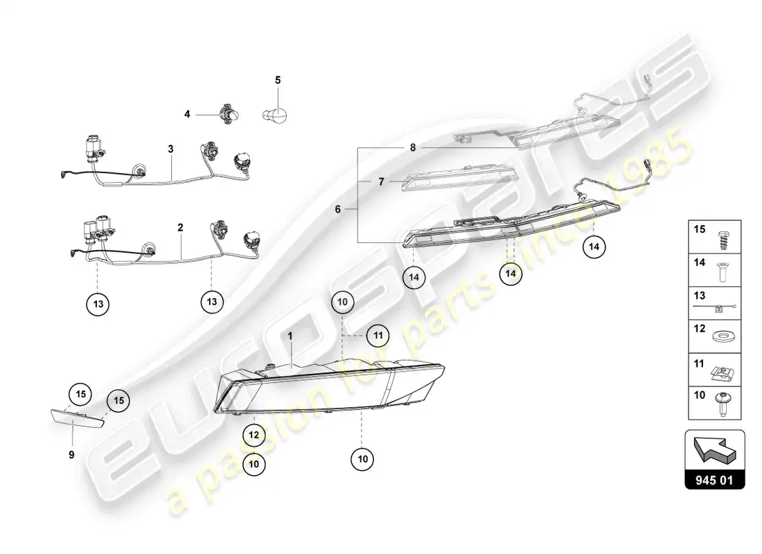 lamborghini lp700-4 roadster (2015) luz trasera trasera diagrama de piezas