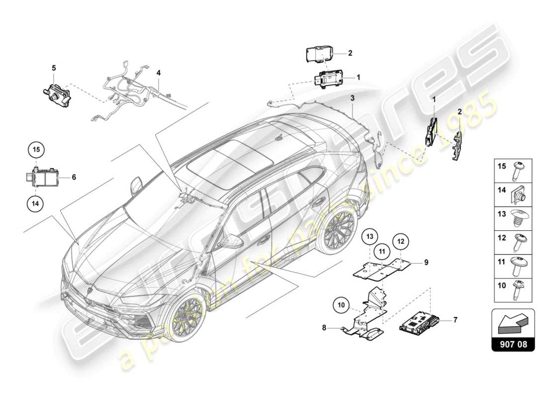 lamborghini urus s (2024) unidad de control para asistencia de cambio de carril diagrama de piezas