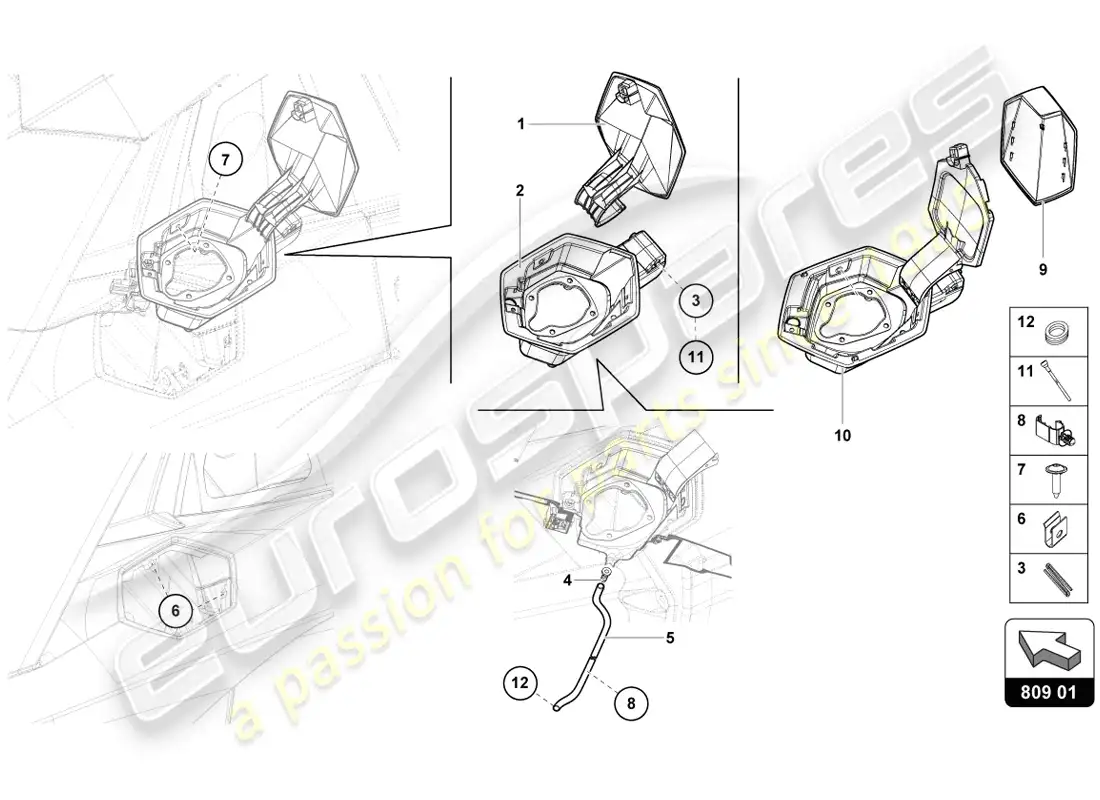lamborghini lp720-4 coupe 50 (2014) diagrama de piezas de la tapa de llenado de combustible