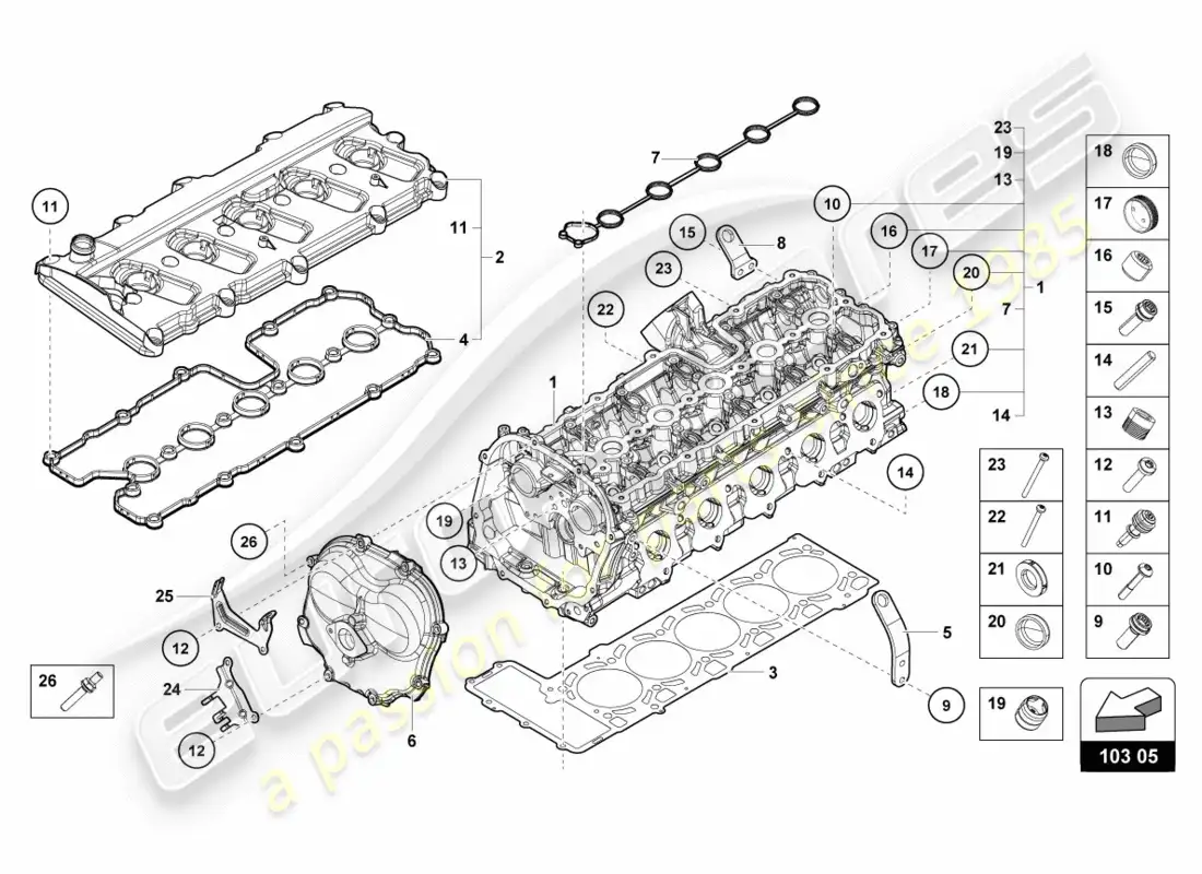 lamborghini lp600-4 zhong coupe (2015) culata completa derecha diagrama de piezas