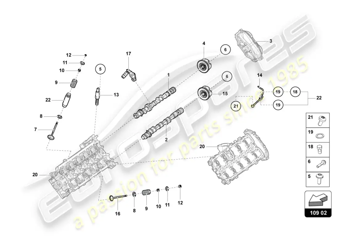 lamborghini lp580-2 spyder (2016) árbol de levas, válvulas diagrama de piezas