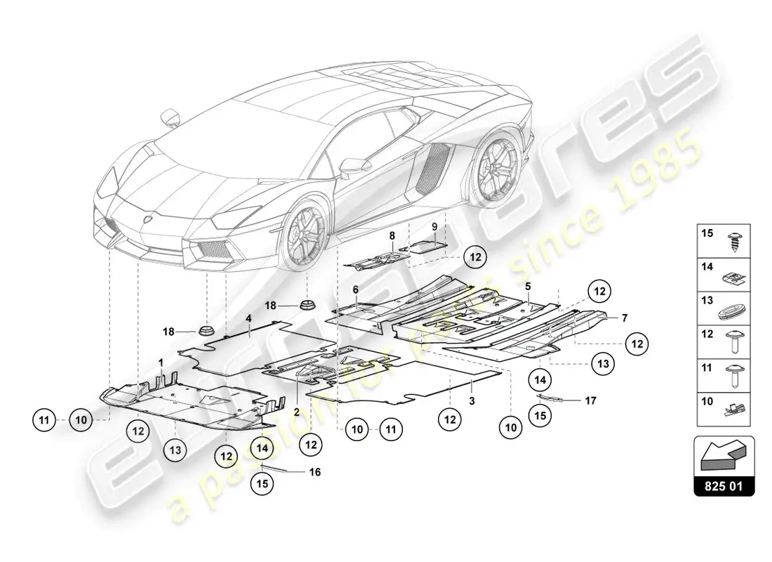 lamborghini lp700-4 roadster (2016) panel de adorno para la sección inferior del marco diagrama de piezas