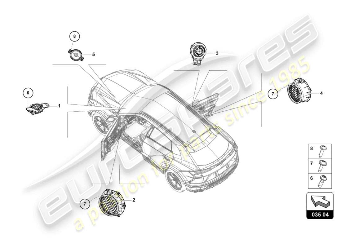 lamborghini urus performante (2023) piezas eléctricas para sistema de audio diagrama de partes