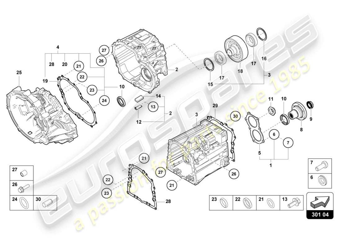 lamborghini 2022 (lp770-4 svj roadster) componentes exteriores de la caja de cambios diagrama de piezas