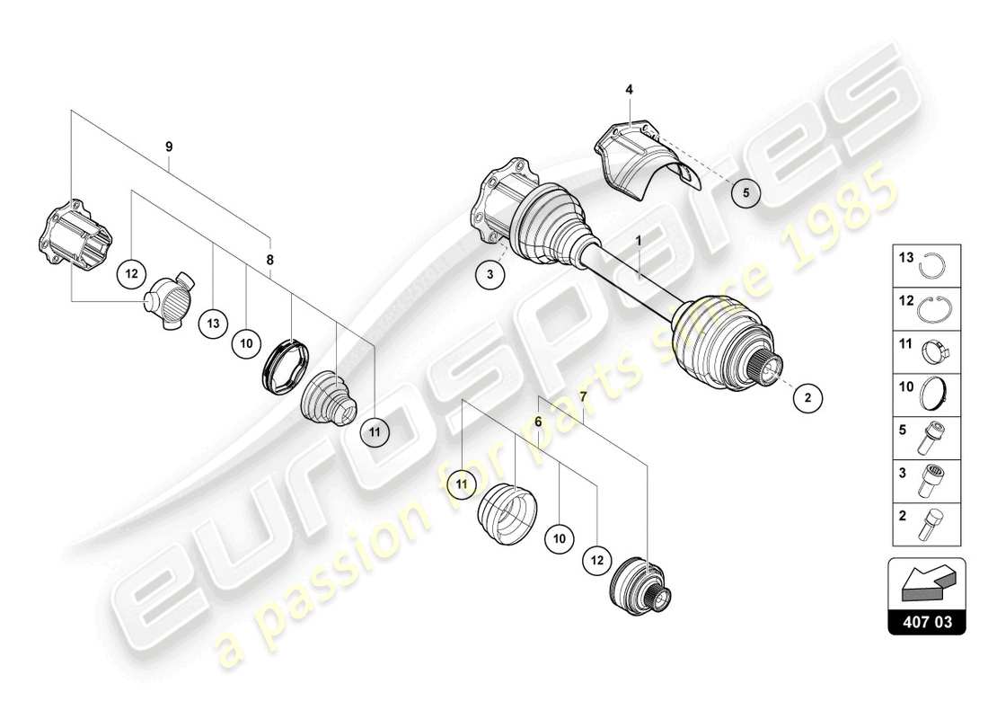 lamborghini urus performante (2023) diagrama de piezas del eje de transmisión