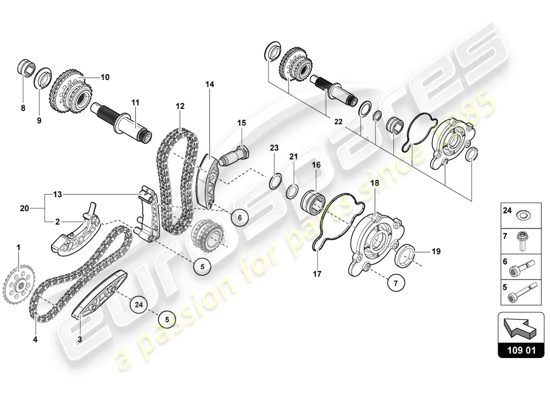 lamborghini lp720-4 coupe 50 (2014) diagrama de piezas de la cadena de distribución
