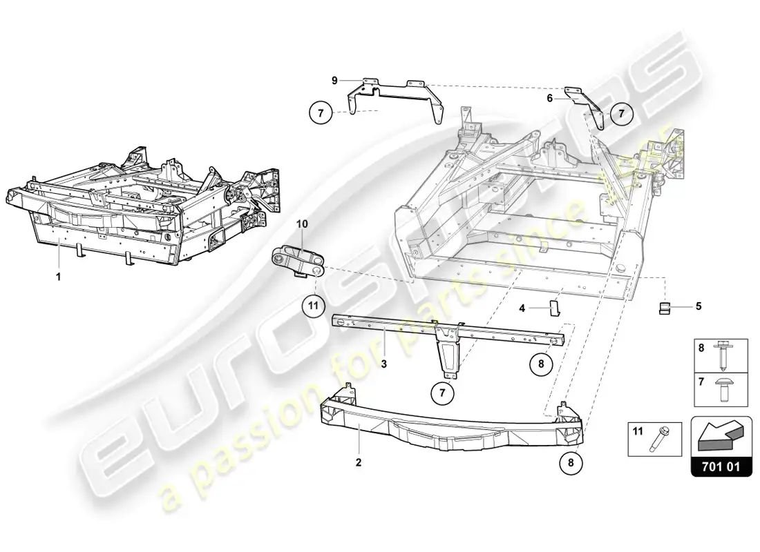 lamborghini lp720-4 coupe 50 (2014) parte delantera del marco de acabado diagrama de piezas