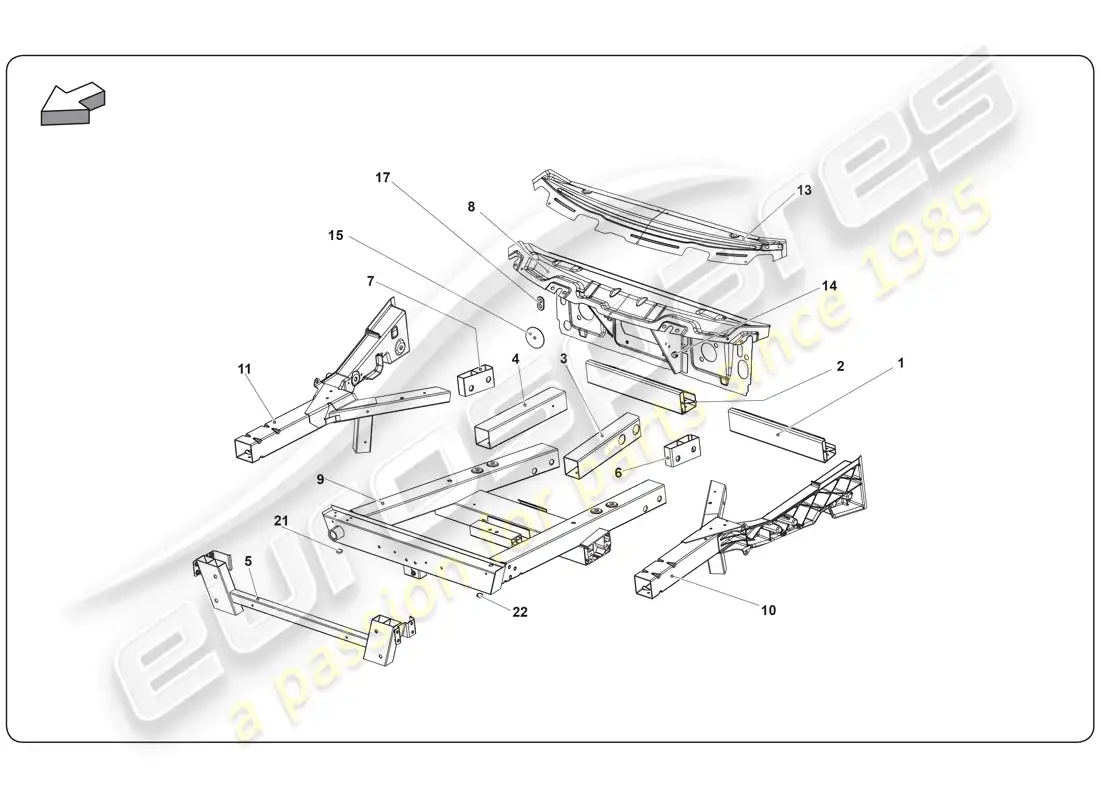 lamborghini super trofeo (2009-2014) elemento del chasis diagrama de piezas