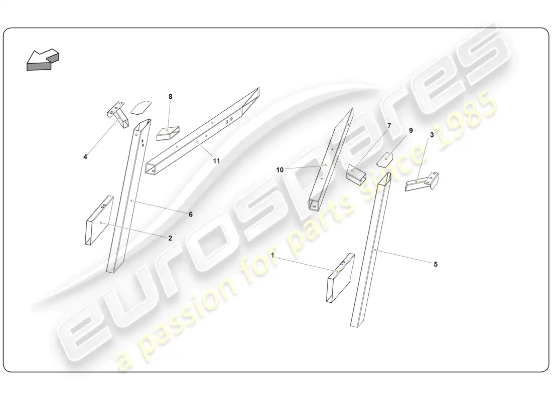 lamborghini super trofeo (2009-2014) elemento del chasis diagrama de piezas