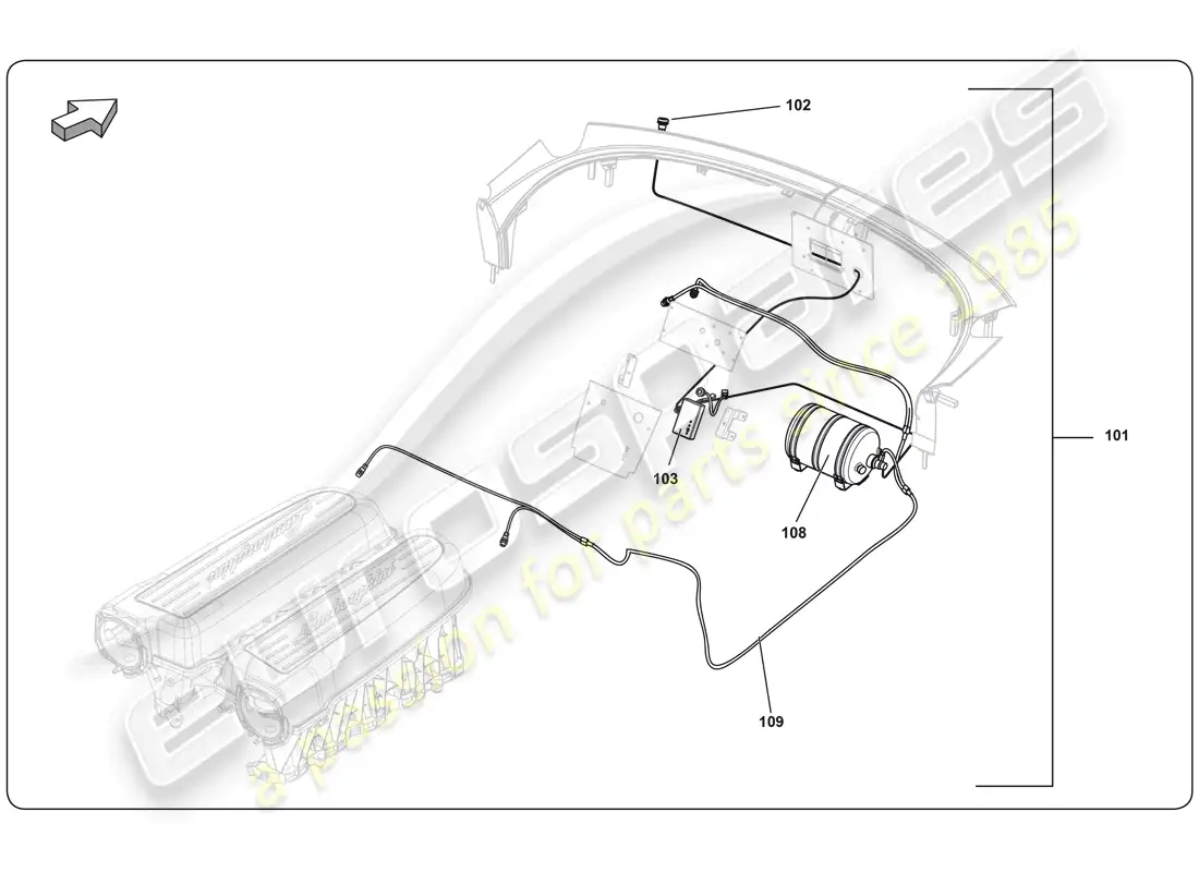 lamborghini super trofeo (2009-2014) extintor de incendios diagrama de piezas