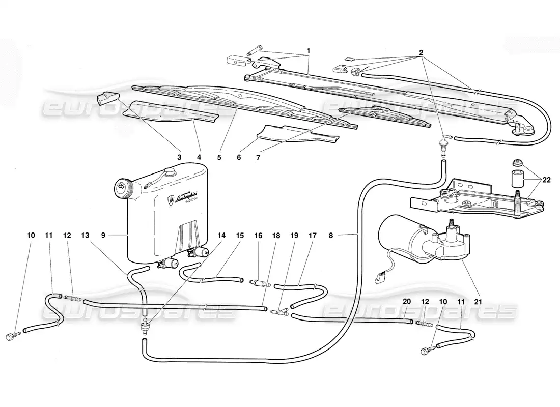 lamborghini diablo (1991) limpiaparabrisas y lavafaros diagrama de piezas