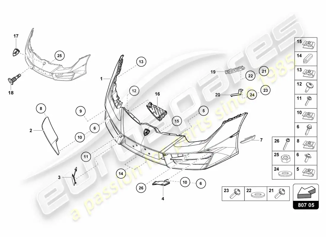 lamborghini lp580-2 spyder (2019) parachoques delantero completo diagrama de piezas