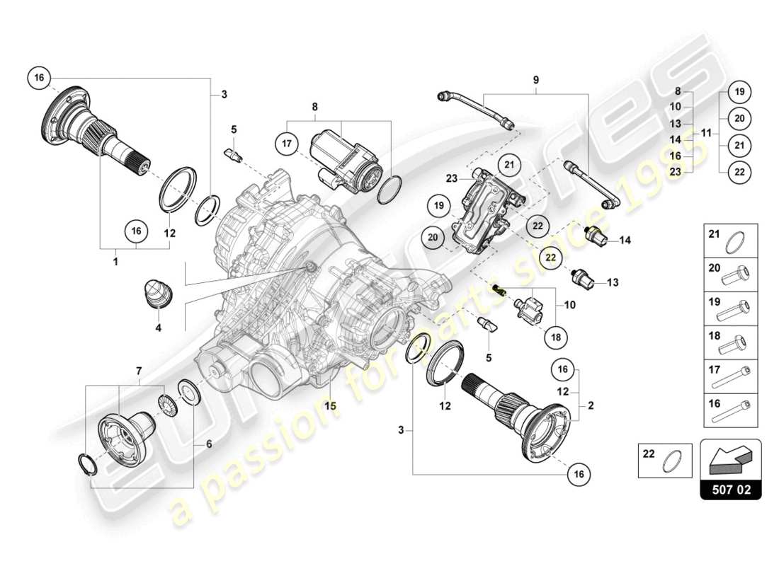 lamborghini urus performante (2023) para diferencial del eje trasero diagrama de piezas