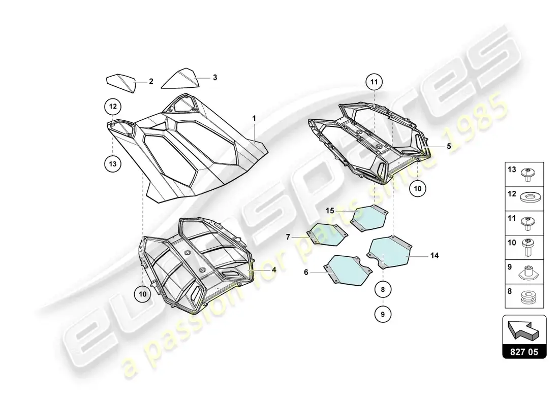lamborghini lp700-4 roadster (2015) engine cover with insp. cover diagrama de piezas