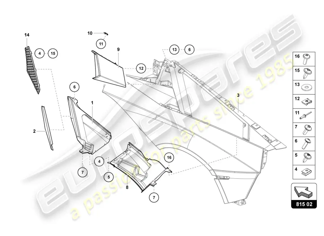 lamborghini lp700-4 coupe (2014) placa de adorno de entrada de aire diagrama de piezas