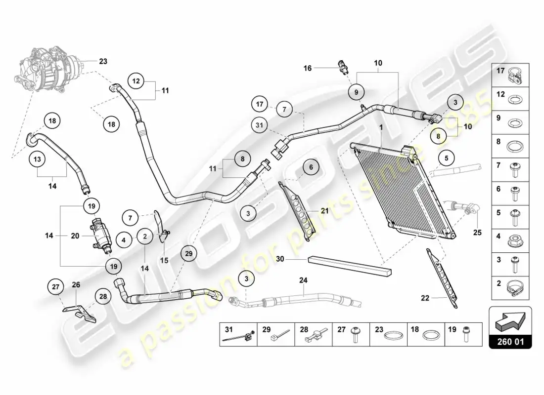 lamborghini centenario coupe (2017) diagrama de piezas del condensador de a/c