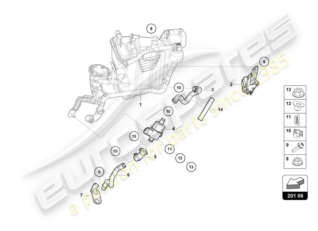 lamborghini lp580-2 coupe (2016) contenedor de carbón activado diagrama de piezas