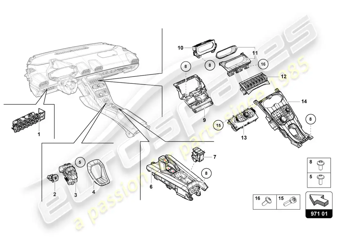 lamborghini lp610-4 coupe (2018) interruptor múltiple diagrama de piezas