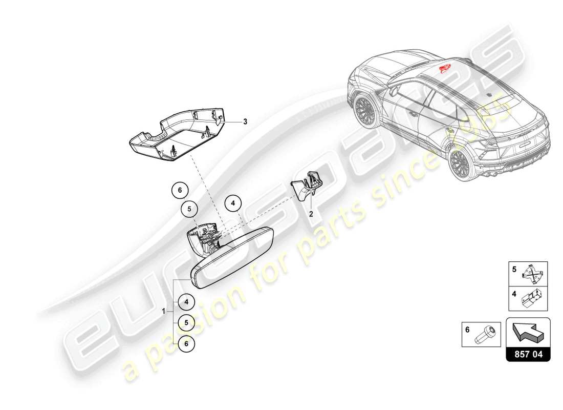 lamborghini urus (2020) espejo interior diagrama de piezas