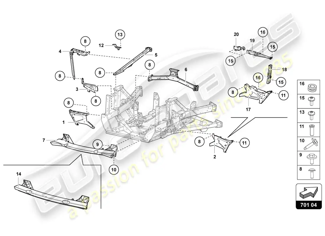 lamborghini lp720-4 coupe 50 (2014) parte trasera del marco de acabado diagrama de piezas