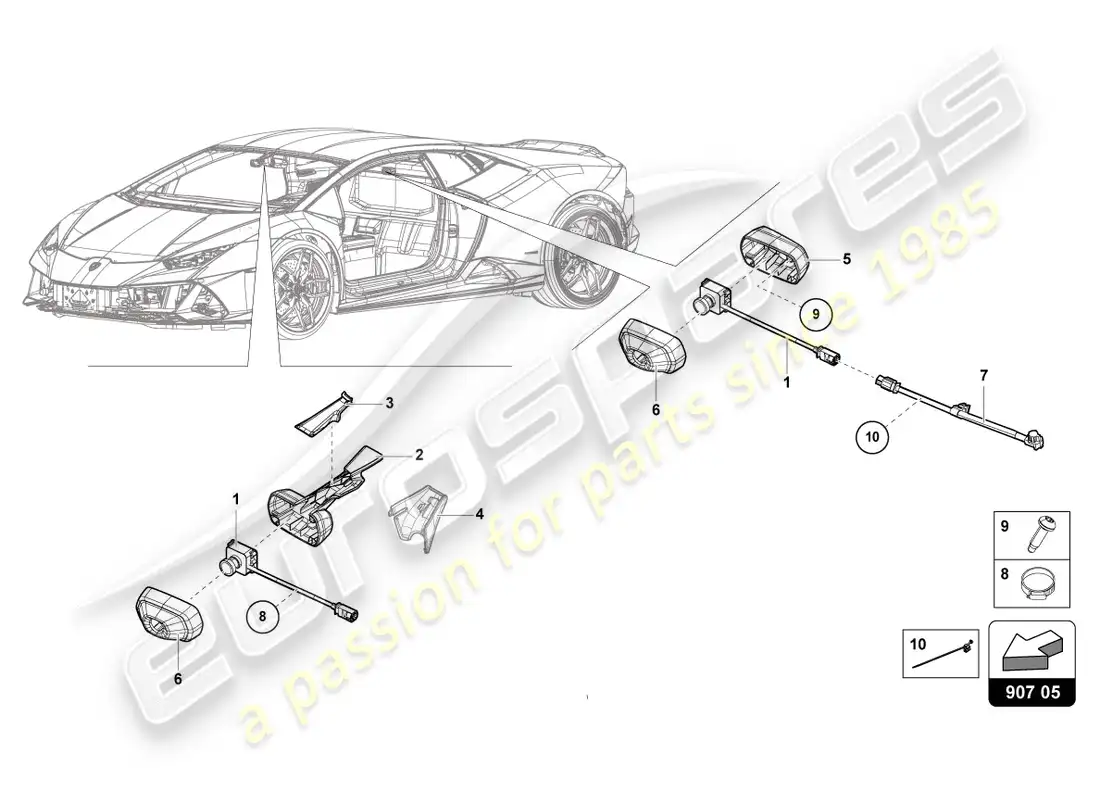 lamborghini evo coupe 2wd (2020) piezas eléctricas para sistema de grabación de video y telemetría diagrama de piezas