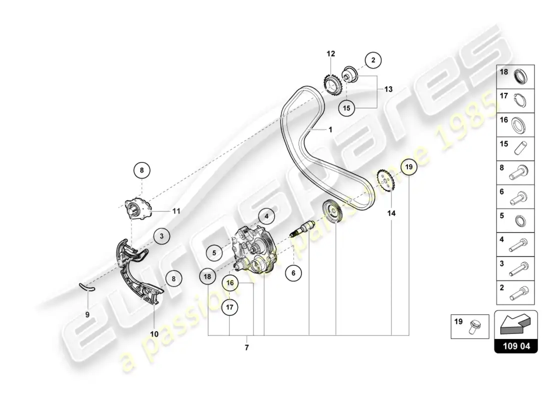 lamborghini lp580-2 coupe (2016) cadena de distribución diagrama de piezas