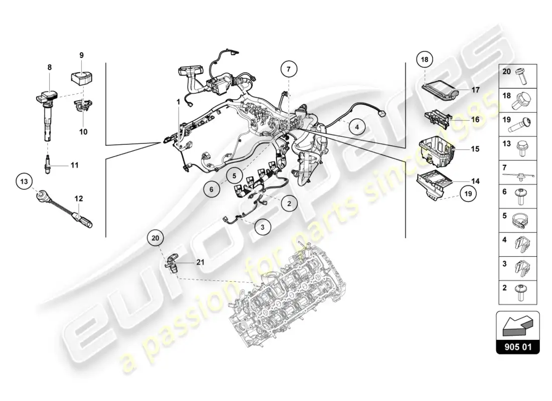 lamborghini evo coupe (2020) sistema de encendido diagrama de piezas