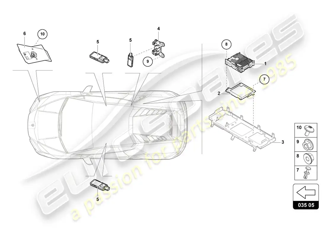 lamborghini evo spyder 2wd (2020) aéreo diagrama de piezas