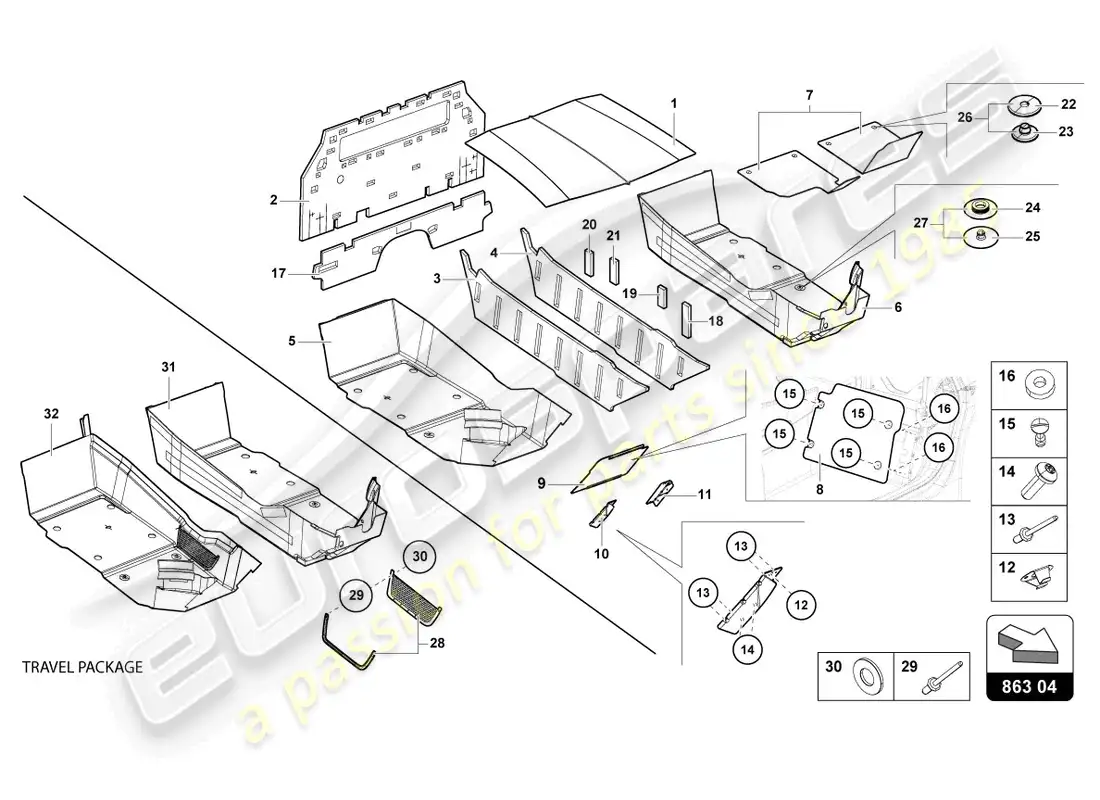 lamborghini lp700-4 roadster (2017) decoración interior diagrama de piezas