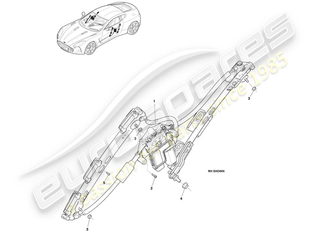 aston martin one-77 (2011) reguladores de ventanas de puertas diagrama de piezas