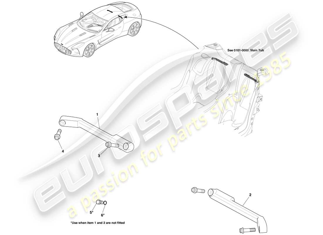 aston martin one-77 (2011) diagrama de piezas de soportes para cinturones de seguridad