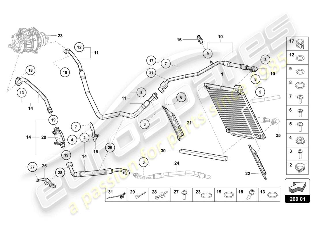 lamborghini countach lpi 800-4 (2022) diagrama de piezas del condensador de a/c