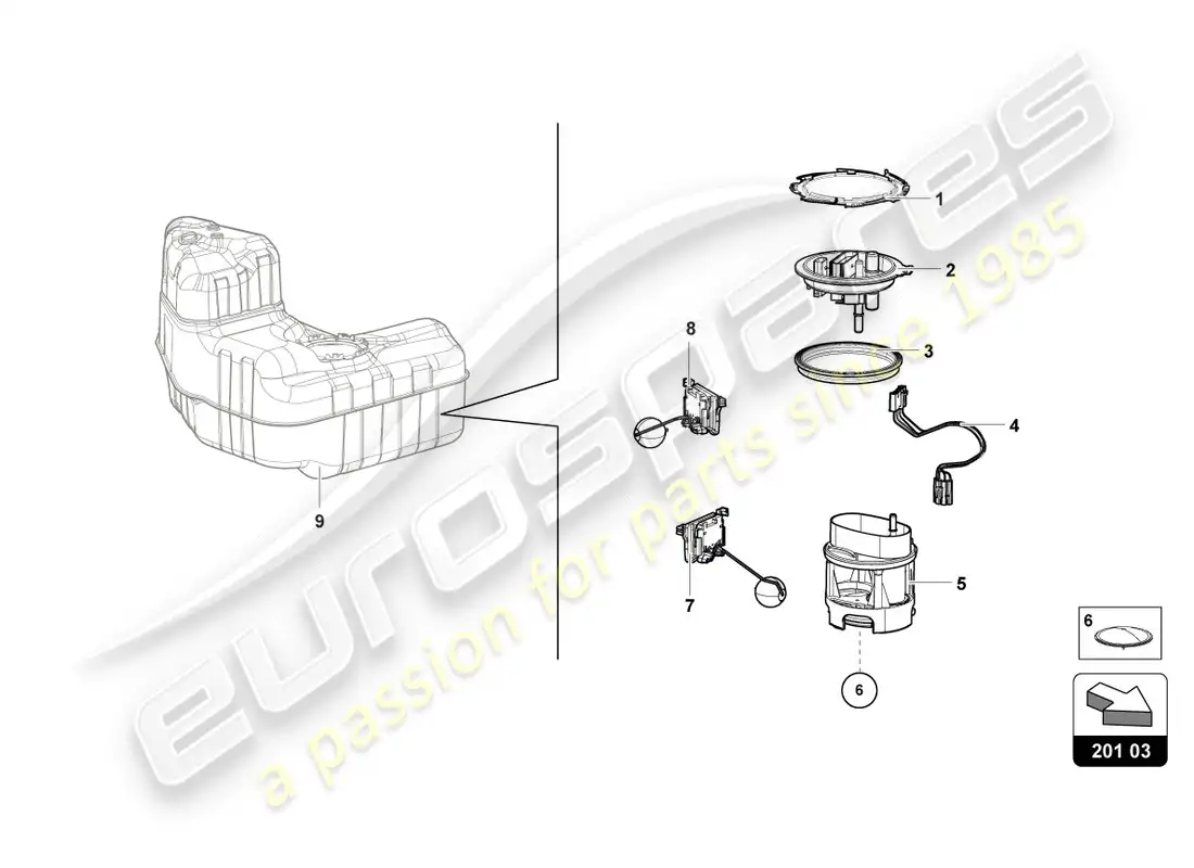 lamborghini lp580-2 spyder (2016) módulo de entrega de combustible derecho diagrama de piezas