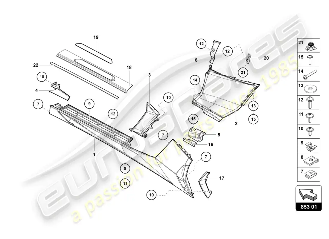 lamborghini lp700-4 coupe (2015) lateral externo inferior para pasaje de rueda diagrama de piezas