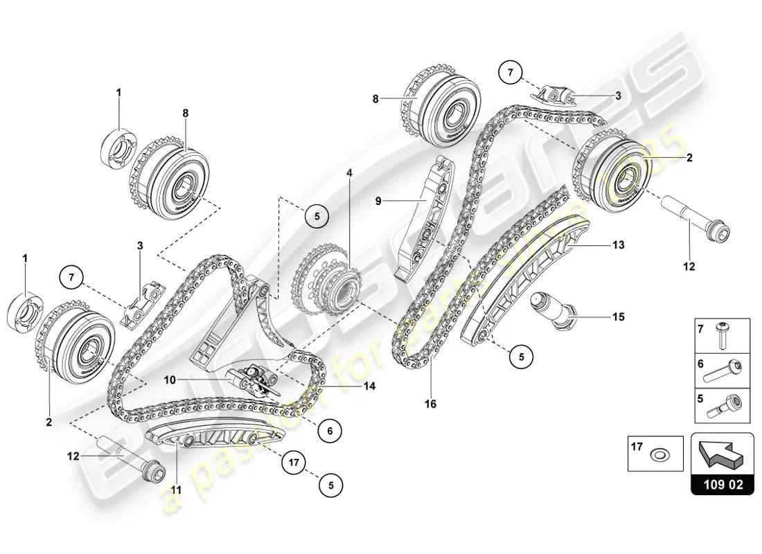 lamborghini lp720-4 coupe 50 (2014) diagrama de piezas de la cadena de distribución