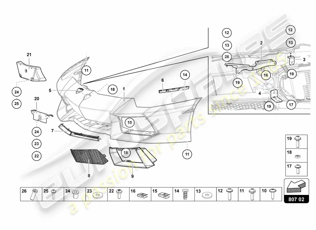 lamborghini lp700-4 coupe (2012) parachoques, completo diagrama de piezas