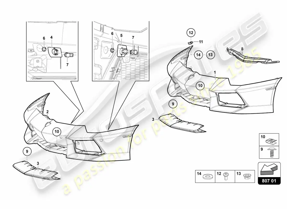 lamborghini lp700-4 coupe (2012) parachoques, completo diagrama de piezas
