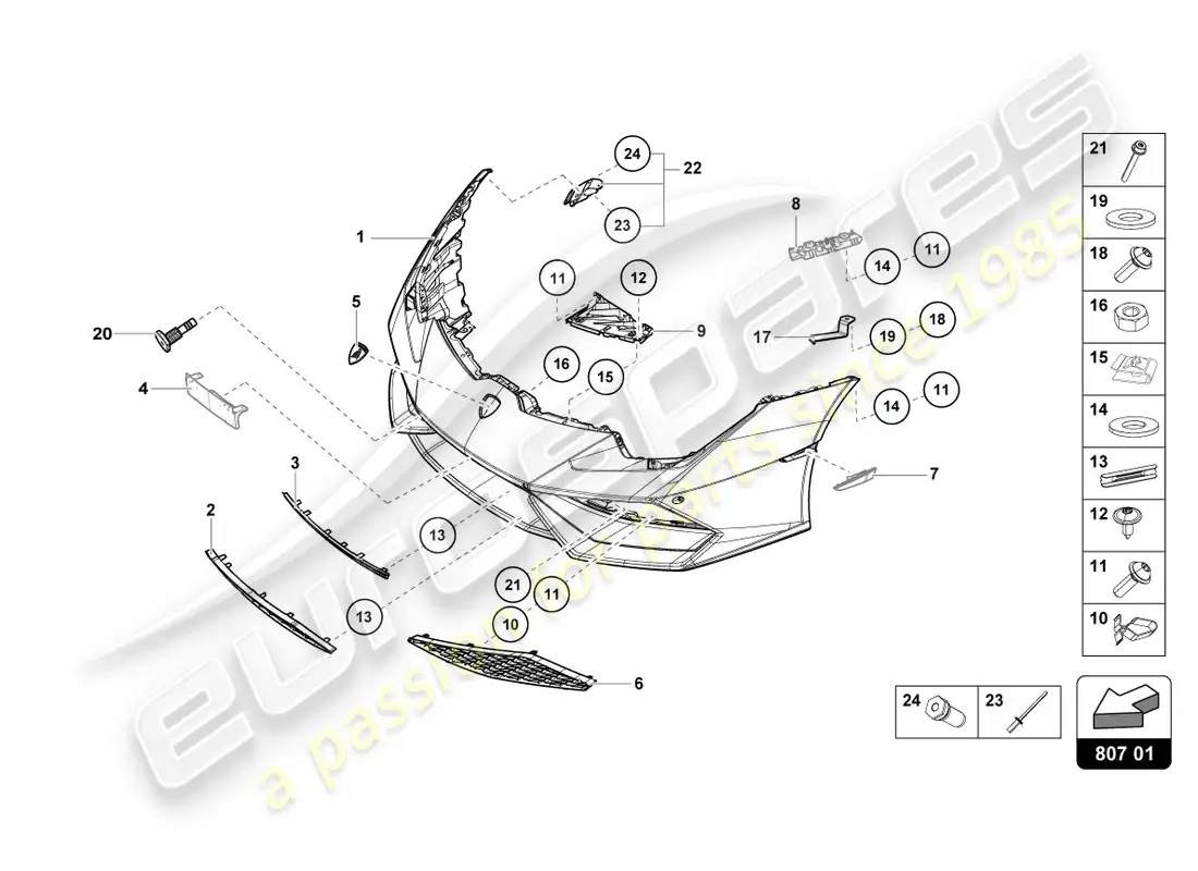 lamborghini lp610-4 coupe (2017) parachoques, completo diagrama de piezas