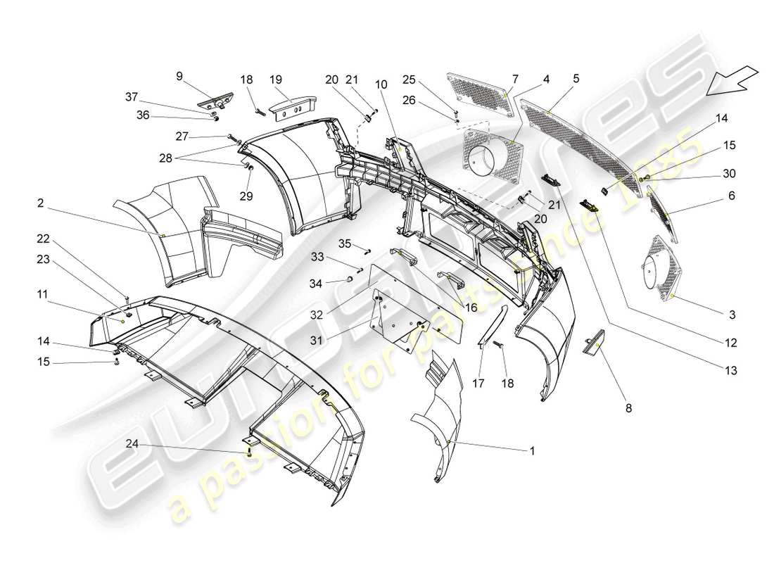 lamborghini gallardo coupe (2004) diagrama de pieza del parachoques trasero