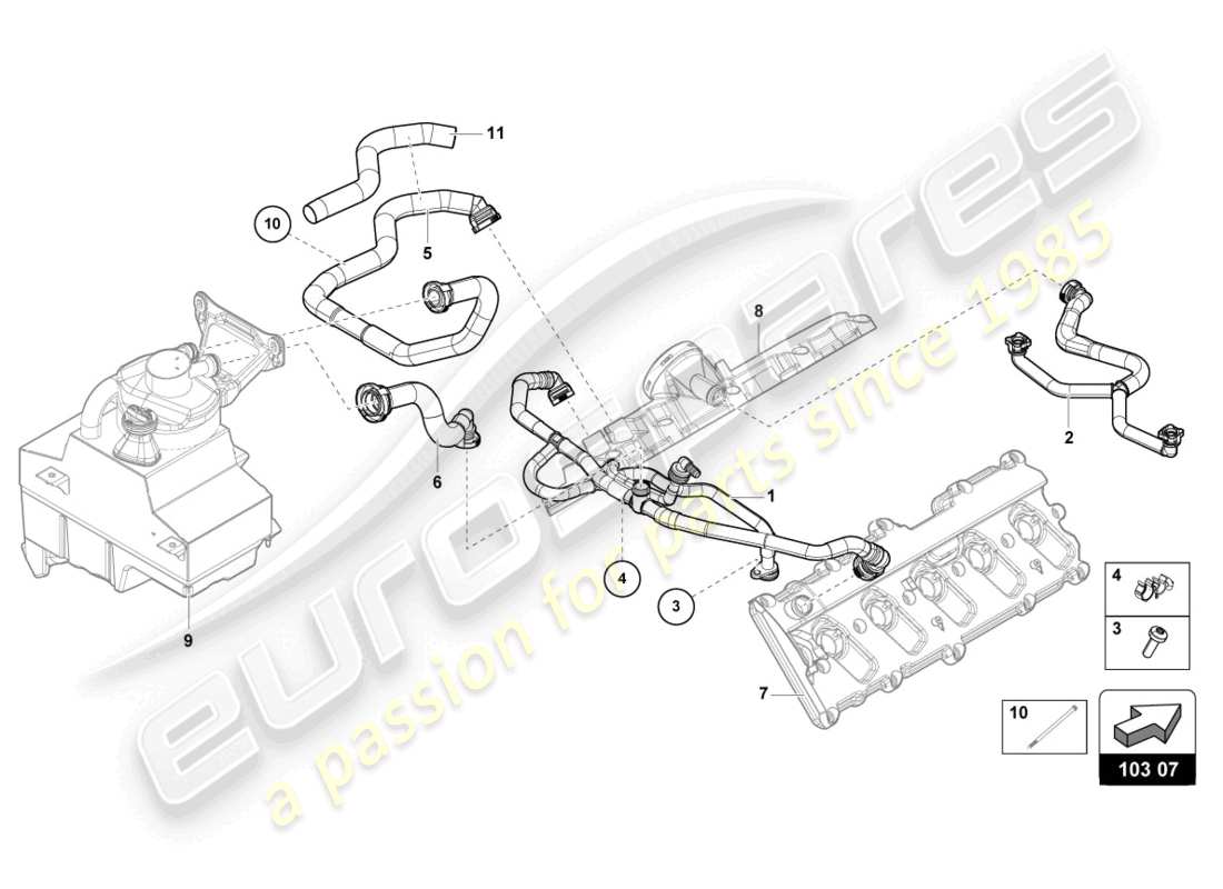 lamborghini 2024 (evo spyder) diagrama de piezas de la línea de respiradero