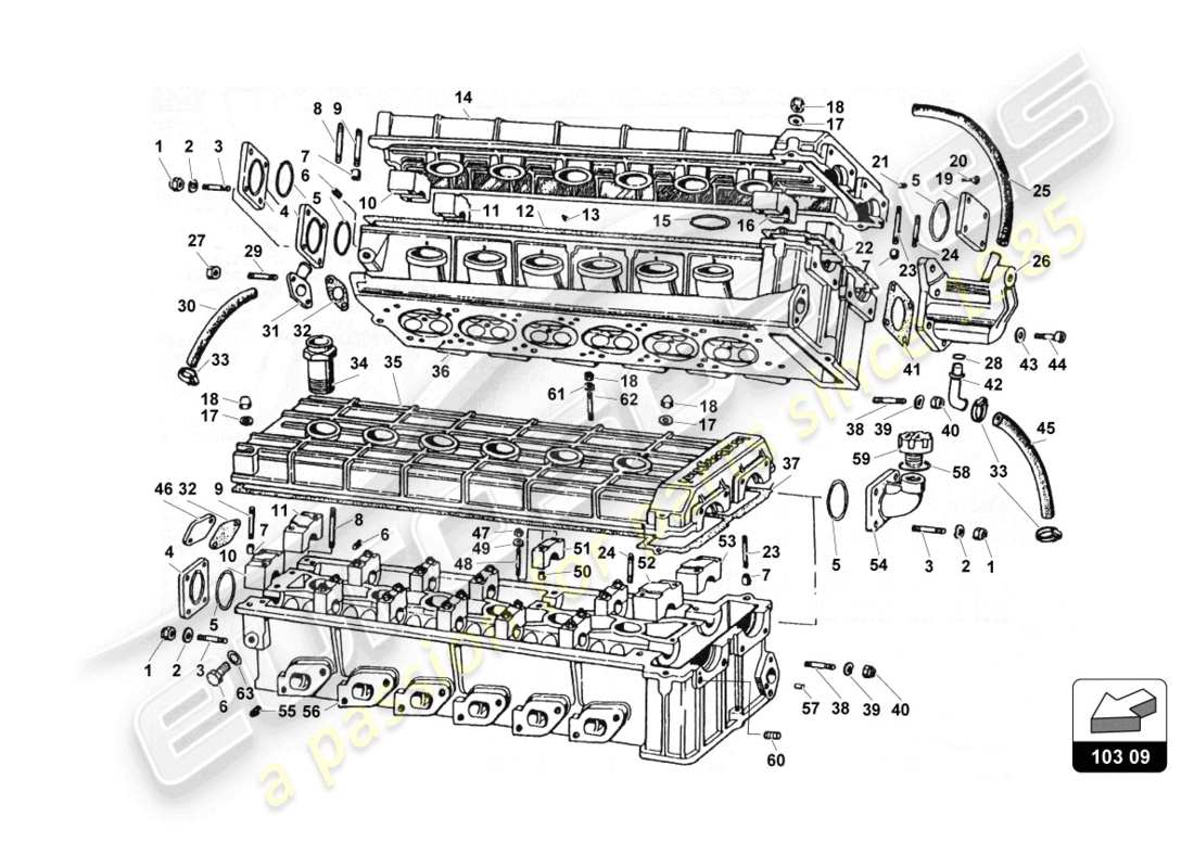 lamborghini countach 25th anniversary (1989) diagrama de piezas de culatas