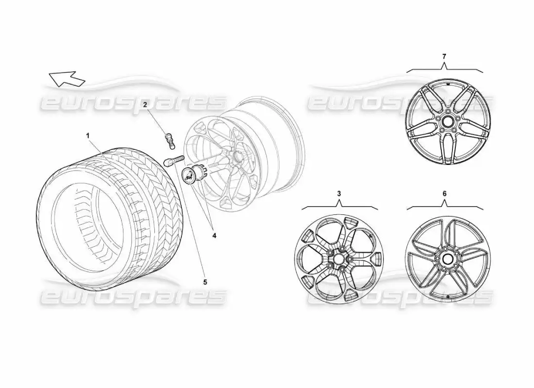 lamborghini murcielago lp670 neumáticos traseros diagrama de piezas