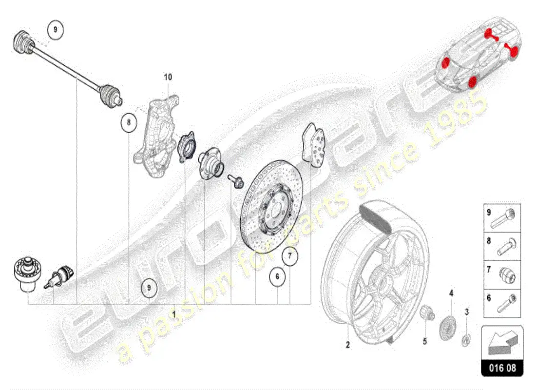 lamborghini huracan evo spyder (accessories) diagrama de piezas de la tuerca de rueda